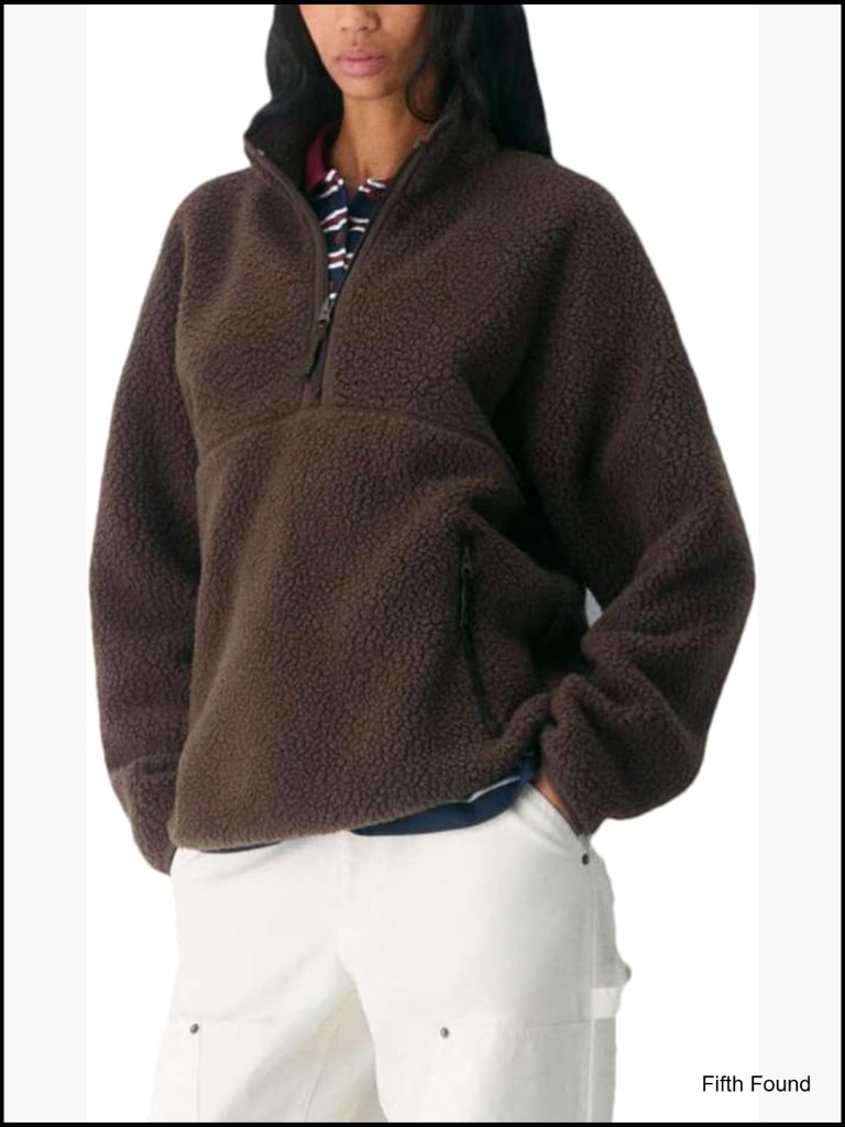 Fleece Pullover Half Zip Sherpa Jacket Long Sleeve Side Pockets